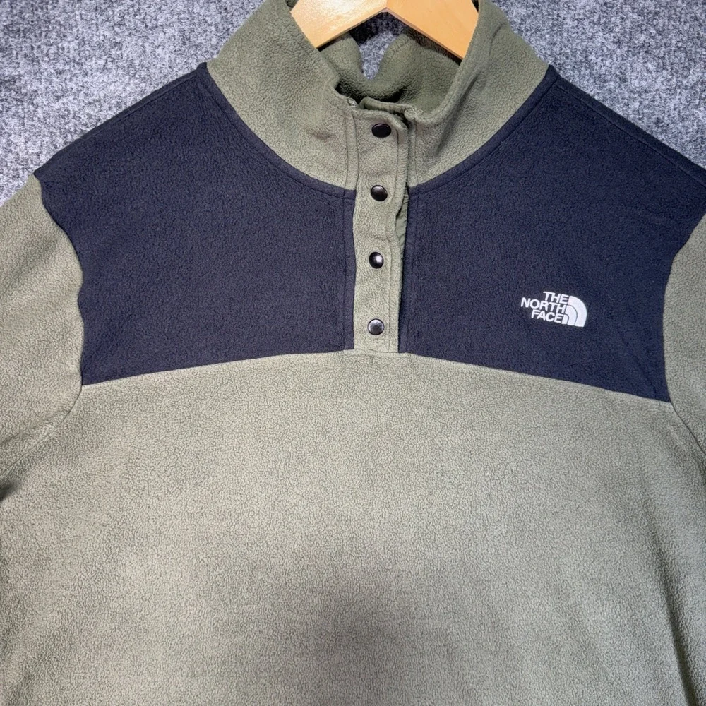 The North Face TKA Glacier Fleece Pullover Womens L Green Black Snap Neck Jacket